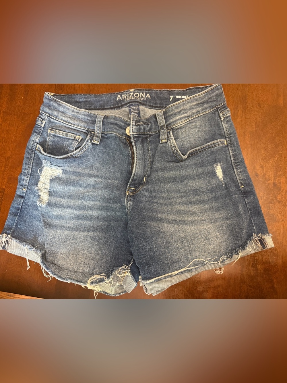 Arizona Jean Company Medium Wash Distressed Denim Cutoff Shorts